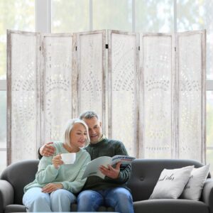 Salfanre 6 Panel Room Divider, Room Divider Screen, Room Divider Panel, Folding Screen Room Divider, 5.6 Ft, White