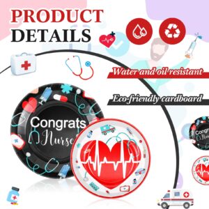 Hortsun 144 Pieces Nurse Graduation Party Supplies Nurse Week Paper Plates Bulk Medical Birthday Party Tableware Set Disposable Plates for Nurse Day Tableware Decoration