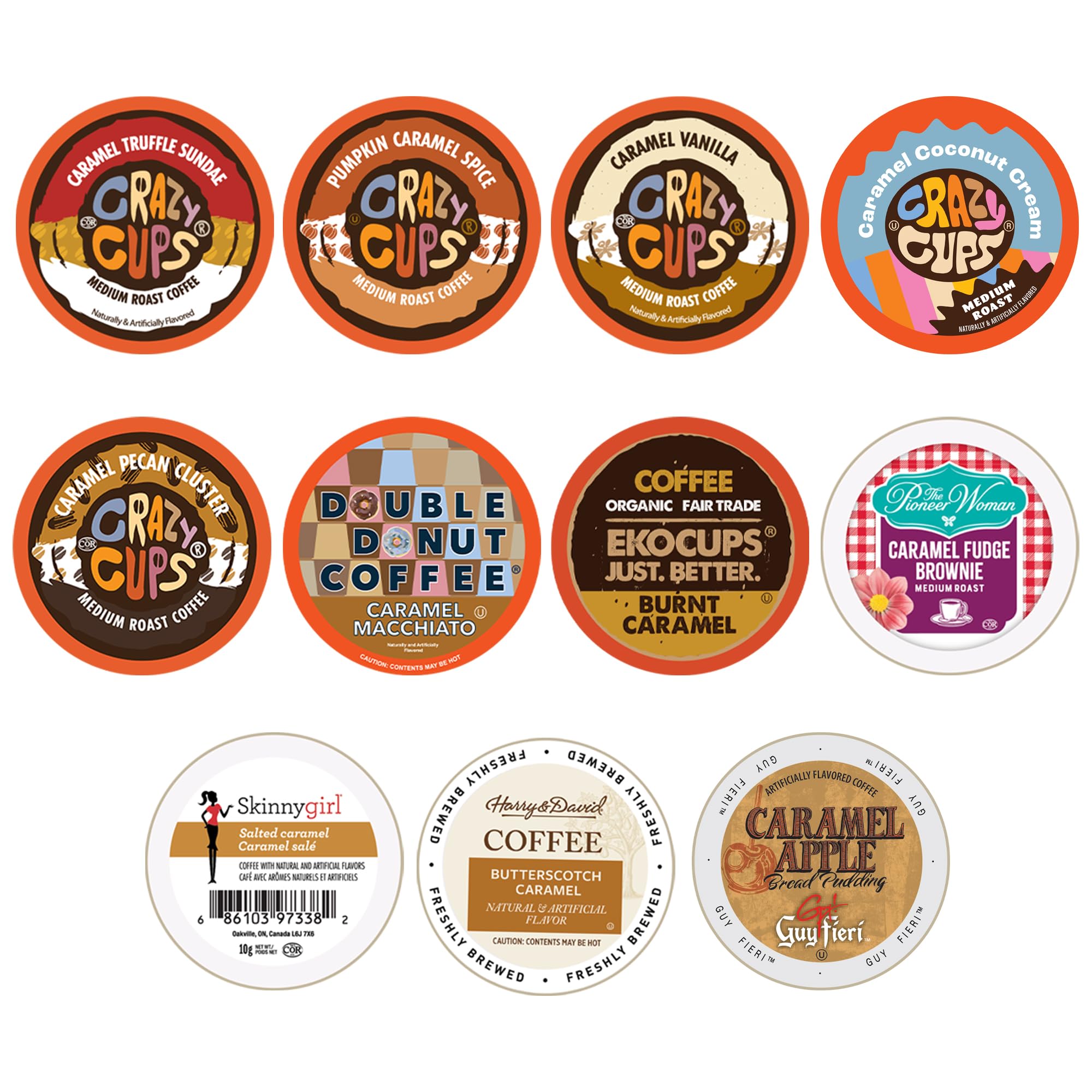 Perfect Samplers Caramel Coffee Pods Variety Pack, Medium Roast Coffee For Keurig K Cups Machines, Assorted Caramel Flavored Coffee Pods Sampler, 50 Count