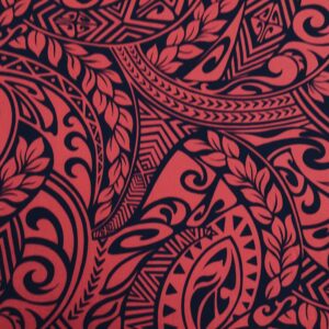 Red/Black Tribal Hawaiian Print Poly/Cotton Blend Fabric Sold by The Yard