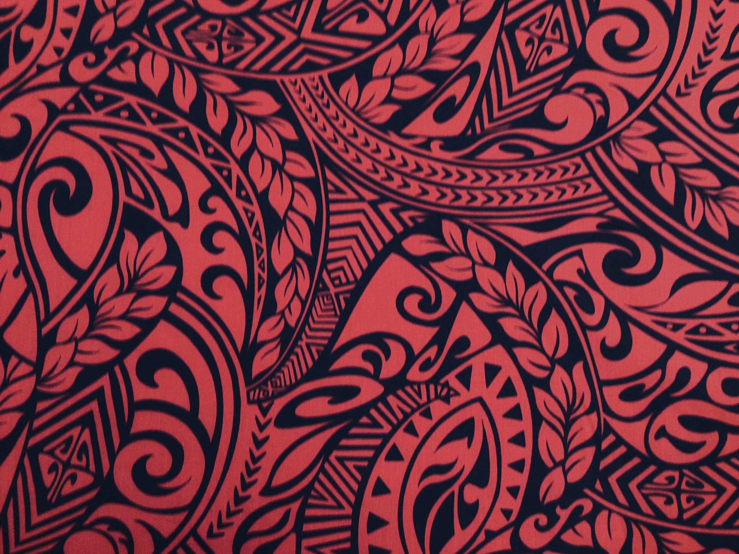 Red/Black Tribal Hawaiian Print Poly/Cotton Blend Fabric Sold by The Yard