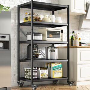 reibii storage shelves with wheels 5 tier metal shelves for storage adjustable metal shelving with wheels portable shelves organizer rack for garage kitchen basement pantry 65.5"h × 31.5"w × 15.5"d