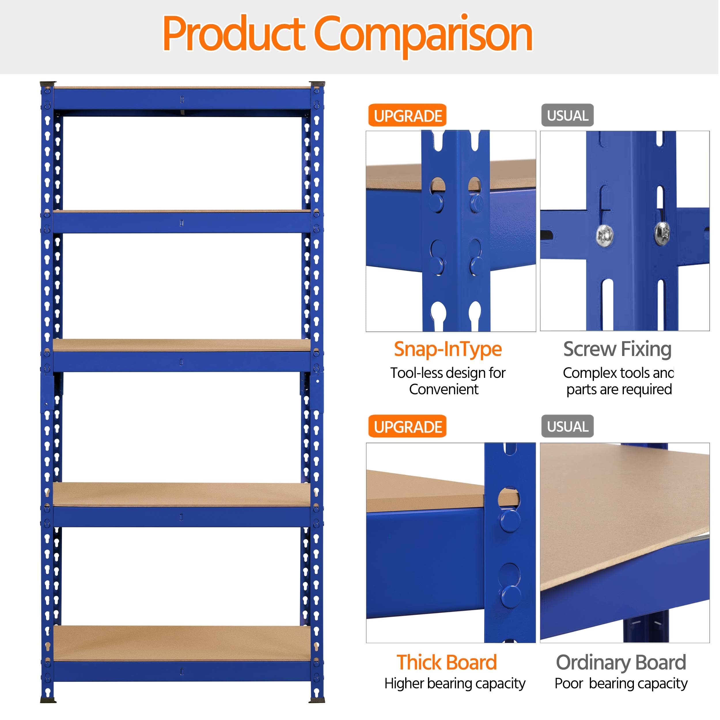 Topeakmart 4 PCS 5-Tier Utility Shelves, Metal Storage Shelves Garage Shelving Unit Adjustable Garage Storage Shelves Storage Racks Heavy Duty Shed Shelving- Blue, 27.5 x 12 x 60 Inch