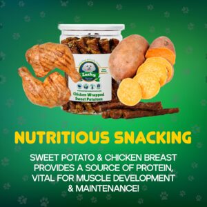 Lucky Premium Treats Chicken Wrapped Sweet Potato Dog Treats, Natural Sweet Potato and Chicken Wraps, Gluten-Free Dog Chews, Healthy Snacks for Dogs, 4.5", 23 Chews