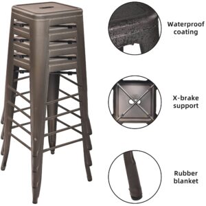 Elevon 30 Inches Metal Bar Stools High Backless Stools Indoor Outdoor Stackable Kitchen Stools, Gun, Set of 4