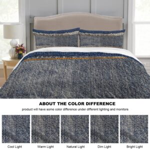 Batmerry Blue Fringe Orange Full Size 3 Pieces Bedding Comforter Cover Sets,Soft Fluffy Denim Torn Worn Blue Jeans Pattern Printed Duvet Cover for All Season