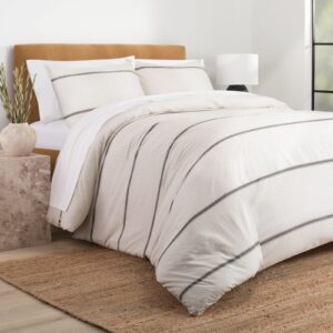 nate home by nate berkus 250tc 3-piece printed shapes all-season cotton duvet cover set | bedding set from mdesign - king size - 1 duvet cover, 2 pillow shams, pearl/night (taupe/black)