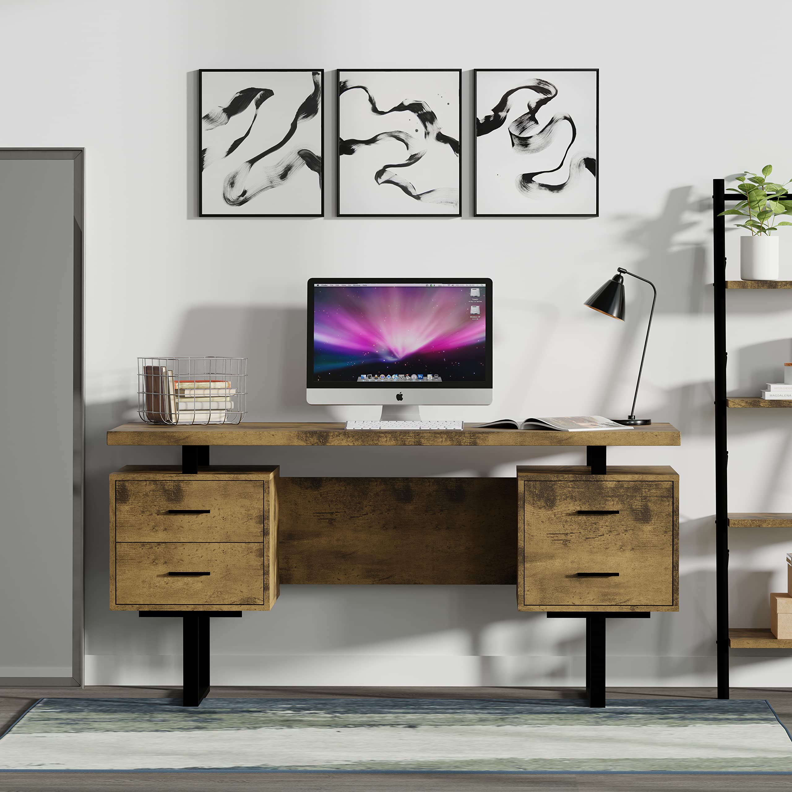 60'' Mariposa Home Office Computer Desk - Reclaimed Brown Top, Reclaimed Brown Body, Black Metal, Black Hardware