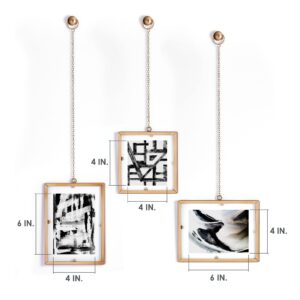 Melannco Hanging Metal Chain Retangular Floating Frames, Gold Finish, Includes Hanging Hardware, Set Of 3