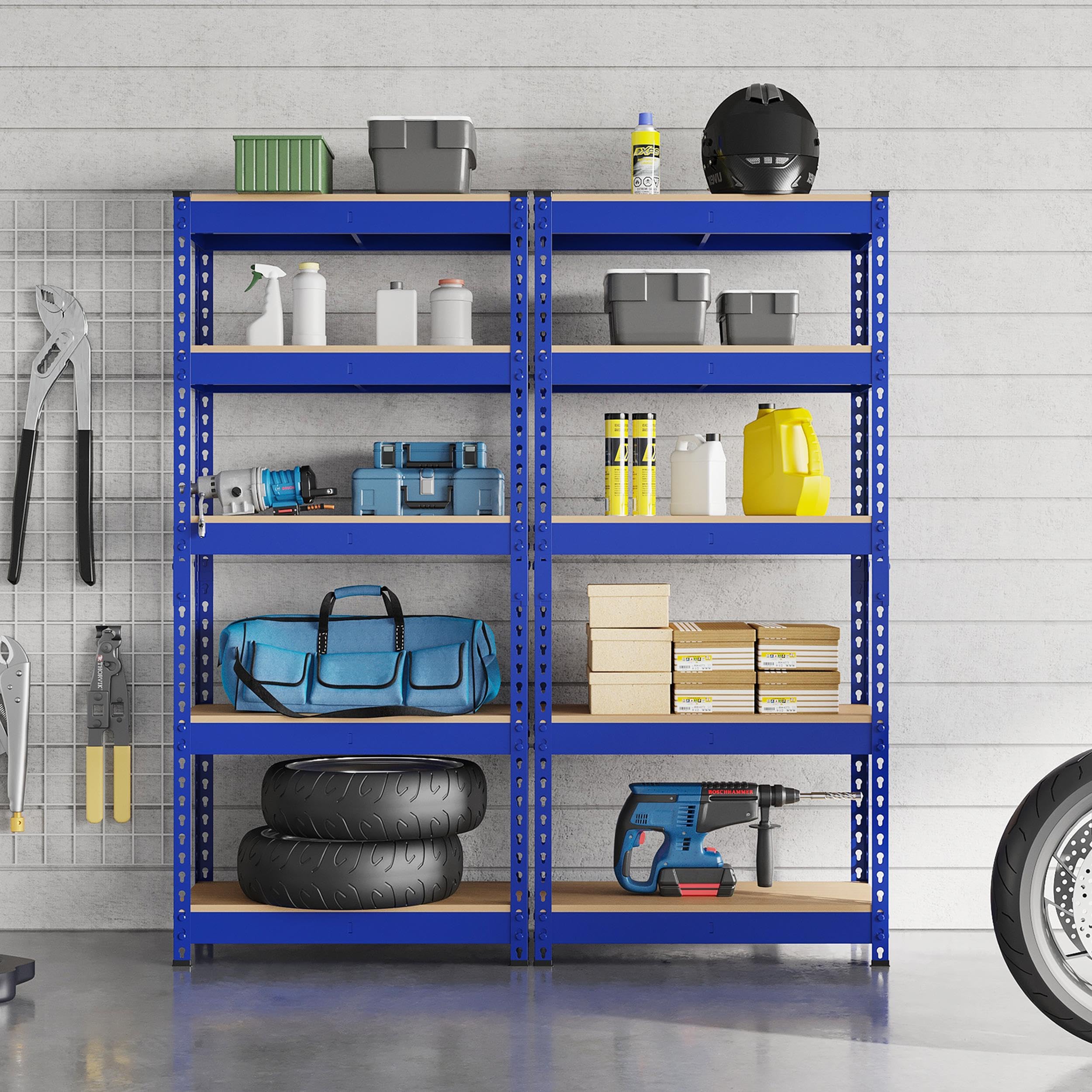 Topeakmart 4 PCS 5-Tier Utility Shelves, Metal Storage Shelves Garage Shelving Unit Adjustable Garage Storage Shelves Storage Racks Heavy Duty Shed Shelving- Blue, 27.5 x 12 x 60 Inch