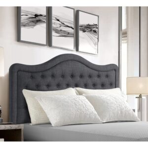 rosevera givana rosever upholstered tufted headboard with adjustable height for bedroom, queen, linen gray