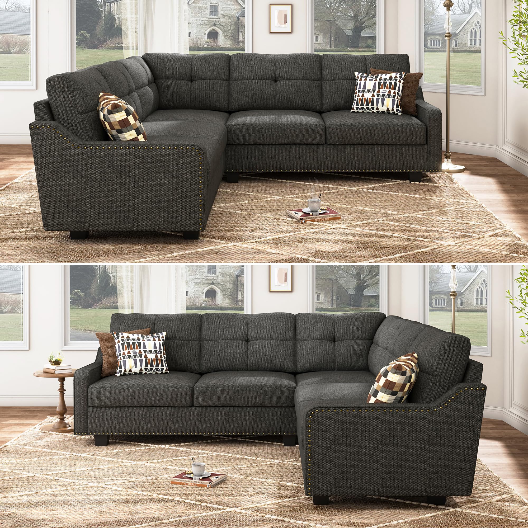 HONBAY Convertible Sectional Sofa L Shaped Couch for Small Apartment Reversible Sectional Couches for Living Room,Dark Grey