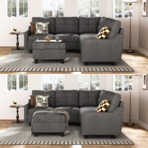 HONBAY Convertible Sectional Sofa with Storage Ottoman L Shaped Couch for Small Apartment Reversible Sectional Sofa for Living Room,Dark Grey