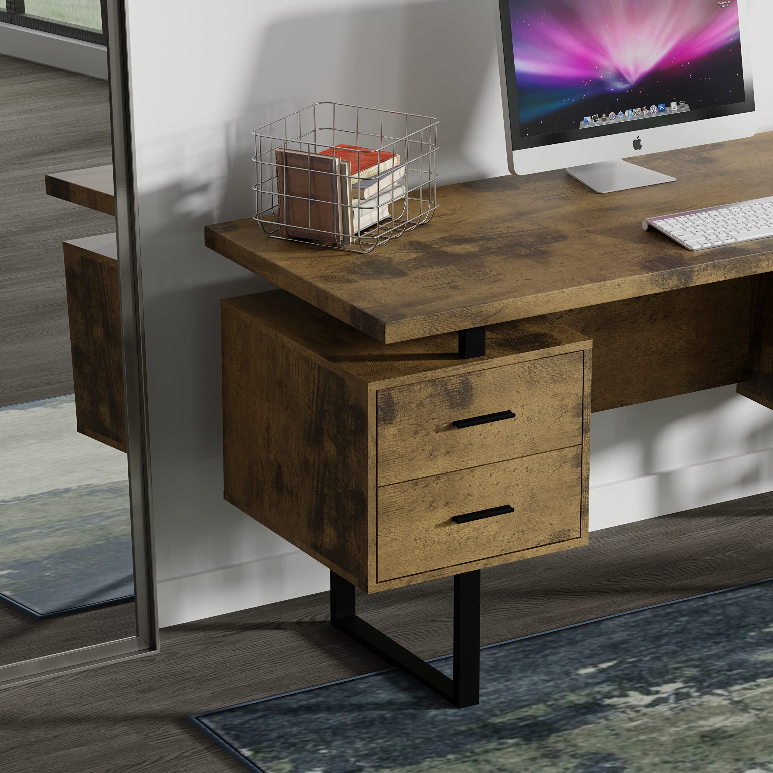 60'' Mariposa Home Office Computer Desk - Reclaimed Brown Top, Reclaimed Brown Body, Black Metal, Black Hardware