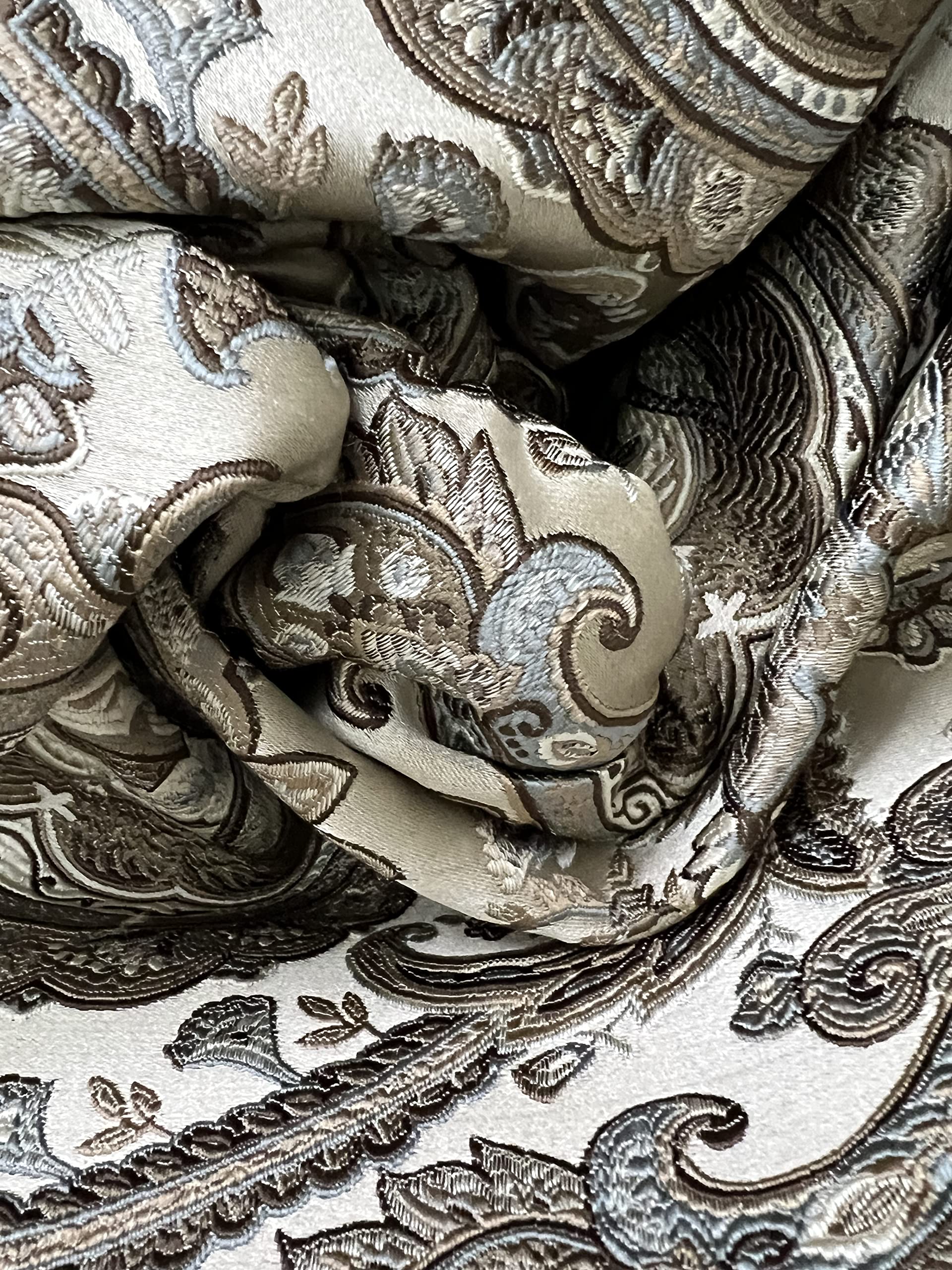 Decora Furnishings Luxurious Woven Jacquard Majestic Damask Fabric for Upholstery, Dining Chairs, Window Treatments, Crafts - Renaissance Rococo Victorian - 54" Width - by The Yard (Beige/Brown)