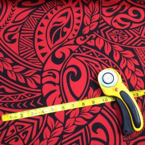 Red/Black Tribal Hawaiian Print Poly/Cotton Blend Fabric Sold by The Yard