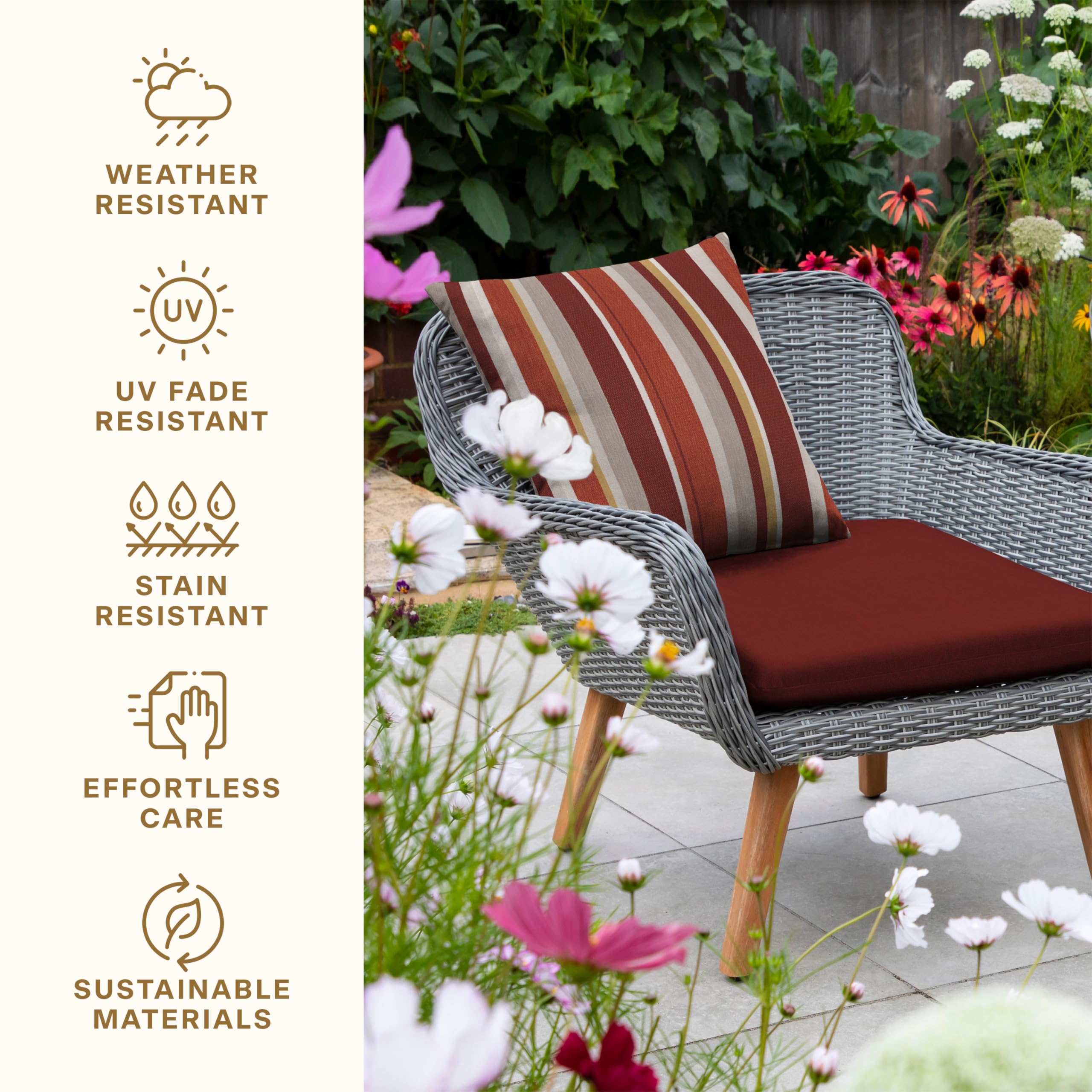 Honeycomb Outdoor Universal Seat Cushion Set, 18" x 17.5", Textured Solid Henna Outdoor Chair Cushions