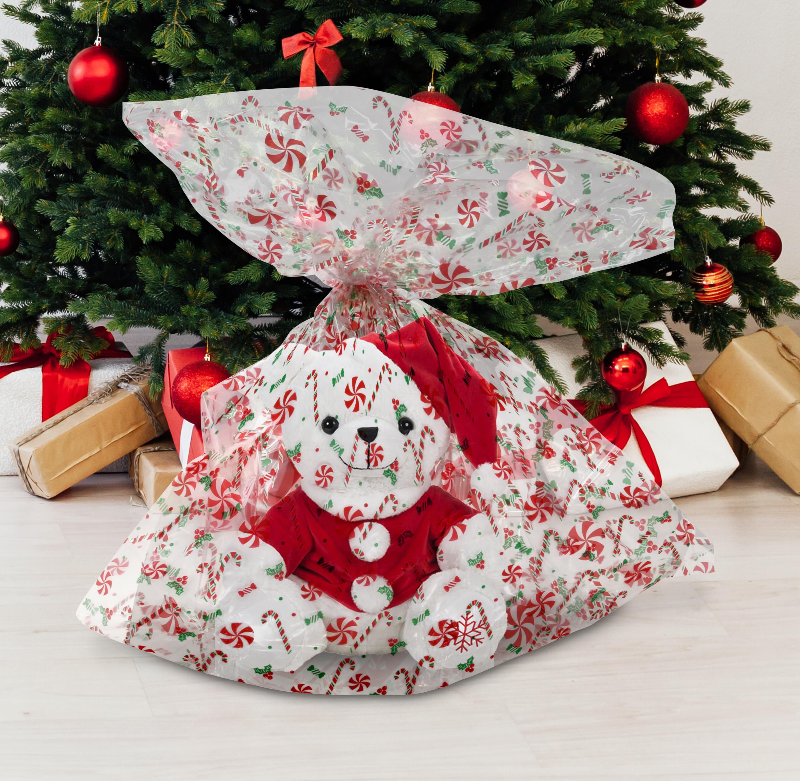 Gift Boutique Plastic Jumbo Christmas Cellophane Basket Bags with Twist Ties Pack of 24 Christmas Cookie Tray Cello Bags for Holiday Goody Party Favor Gift Wrapping Bags 24" x 30"