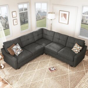 HONBAY Convertible Sectional Sofa L Shaped Couch for Small Apartment Reversible Sectional Couches for Living Room,Dark Grey