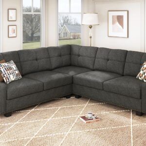 HONBAY Convertible Sectional Sofa L Shaped Couch for Small Apartment Reversible Sectional Couches for Living Room,Dark Grey