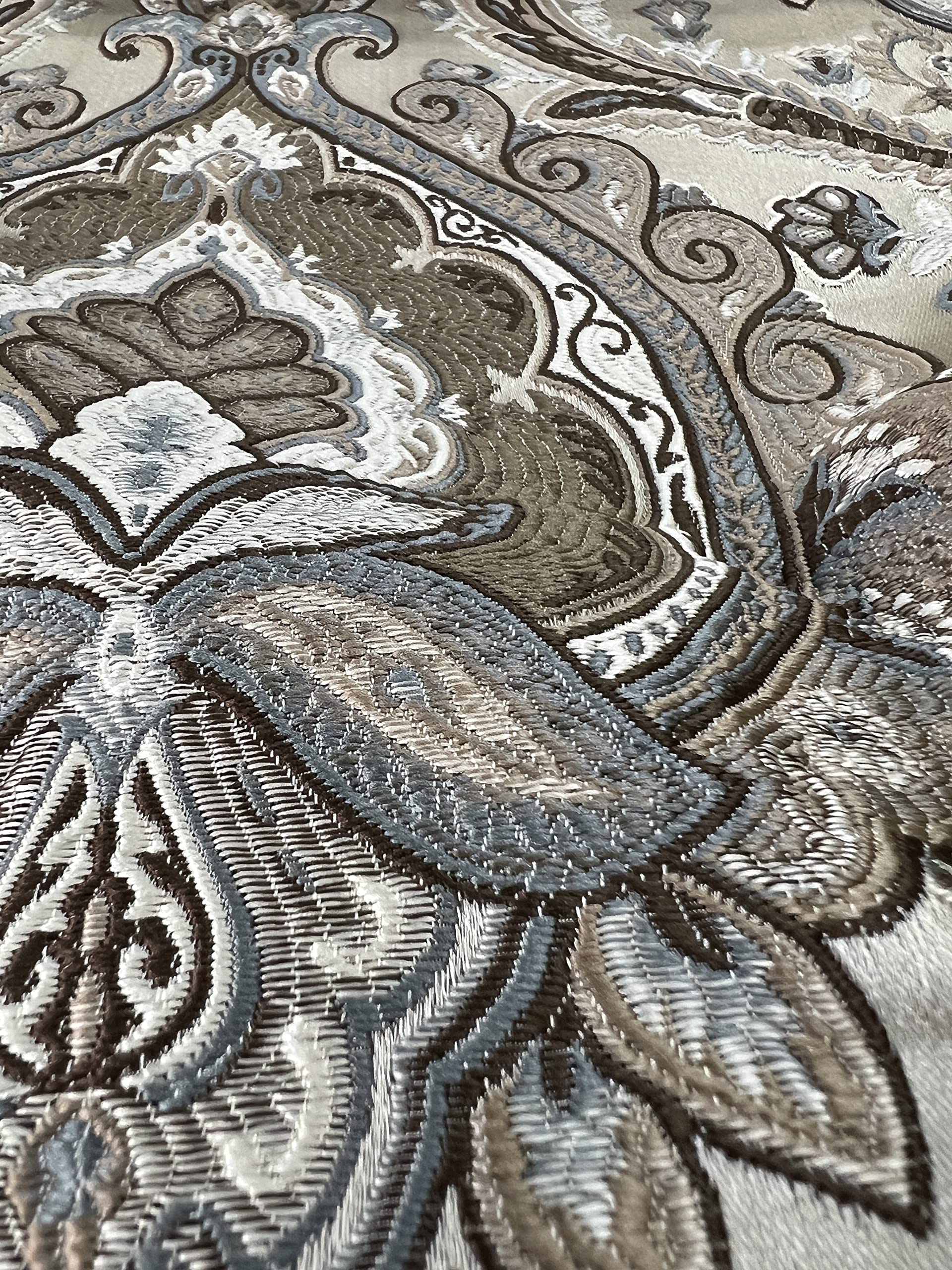 Decora Furnishings Luxurious Woven Jacquard Majestic Damask Fabric for Upholstery, Dining Chairs, Window Treatments, Crafts - Renaissance Rococo Victorian - 54" Width - by The Yard (Beige/Brown)