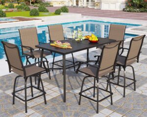 phi villa 7 piece high patio bar dining set, bar height outdoor table and chairs patio furniture set with 6 patio swivel bar stools & 40" table for garden, yard and terrace