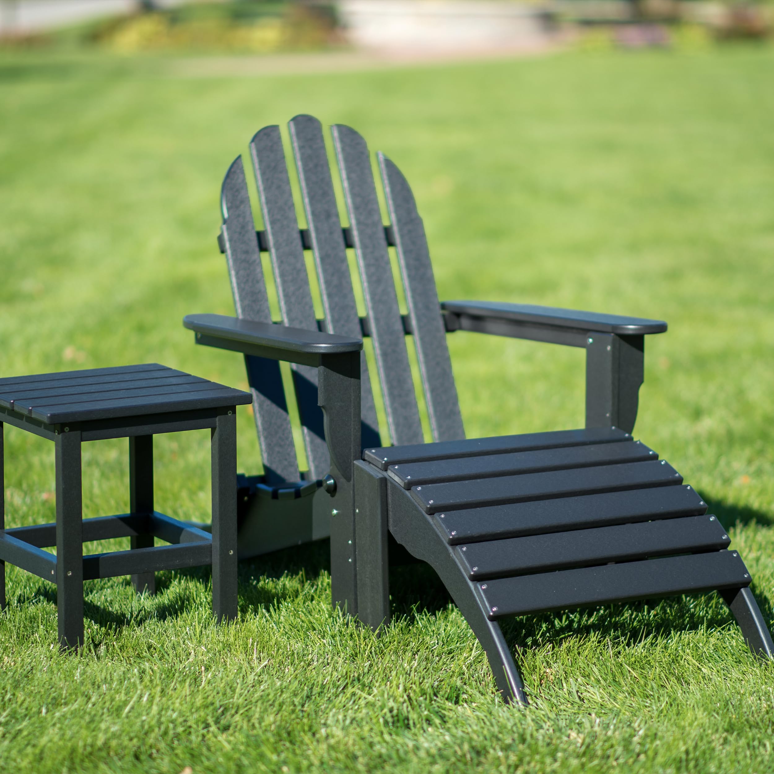 DuroGreen Folding Adirondack Chairs Made with All-Weather Tangentwood, Set of 2, Oversized, High End Patio Furniture for Porch, Lawn, Deck, or Fire Pit, No Maintenance, USA Made, Black