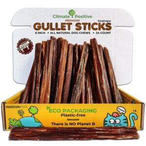 gullet sticks 100% natural beef esophagus dog chews, 6” premium dog treats for training puppies & adults, zero filler or preservatives, 24 count