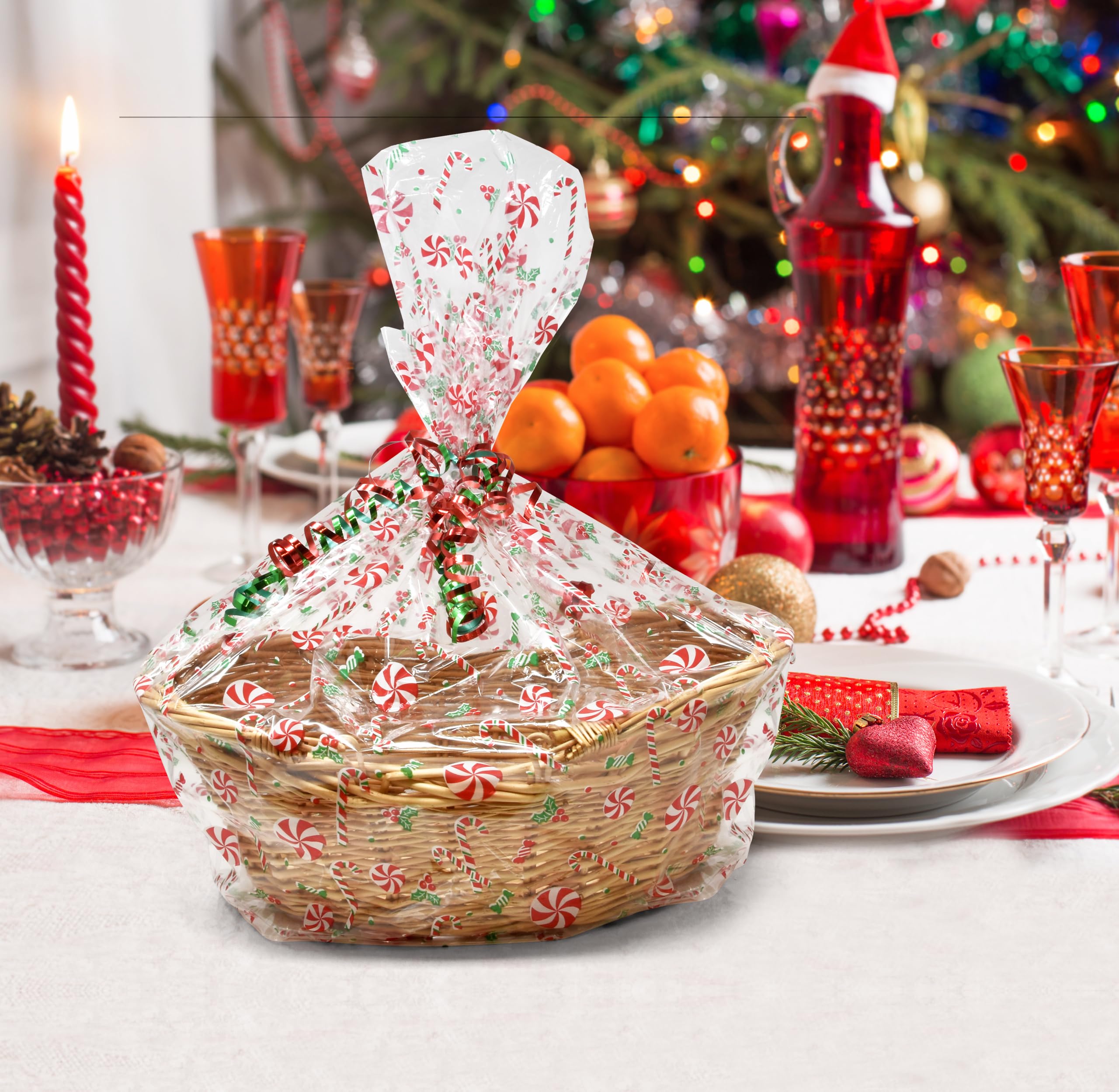 Gift Boutique Plastic Jumbo Christmas Cellophane Basket Bags with Twist Ties Pack of 24 Christmas Cookie Tray Cello Bags for Holiday Goody Party Favor Gift Wrapping Bags 24" x 30"