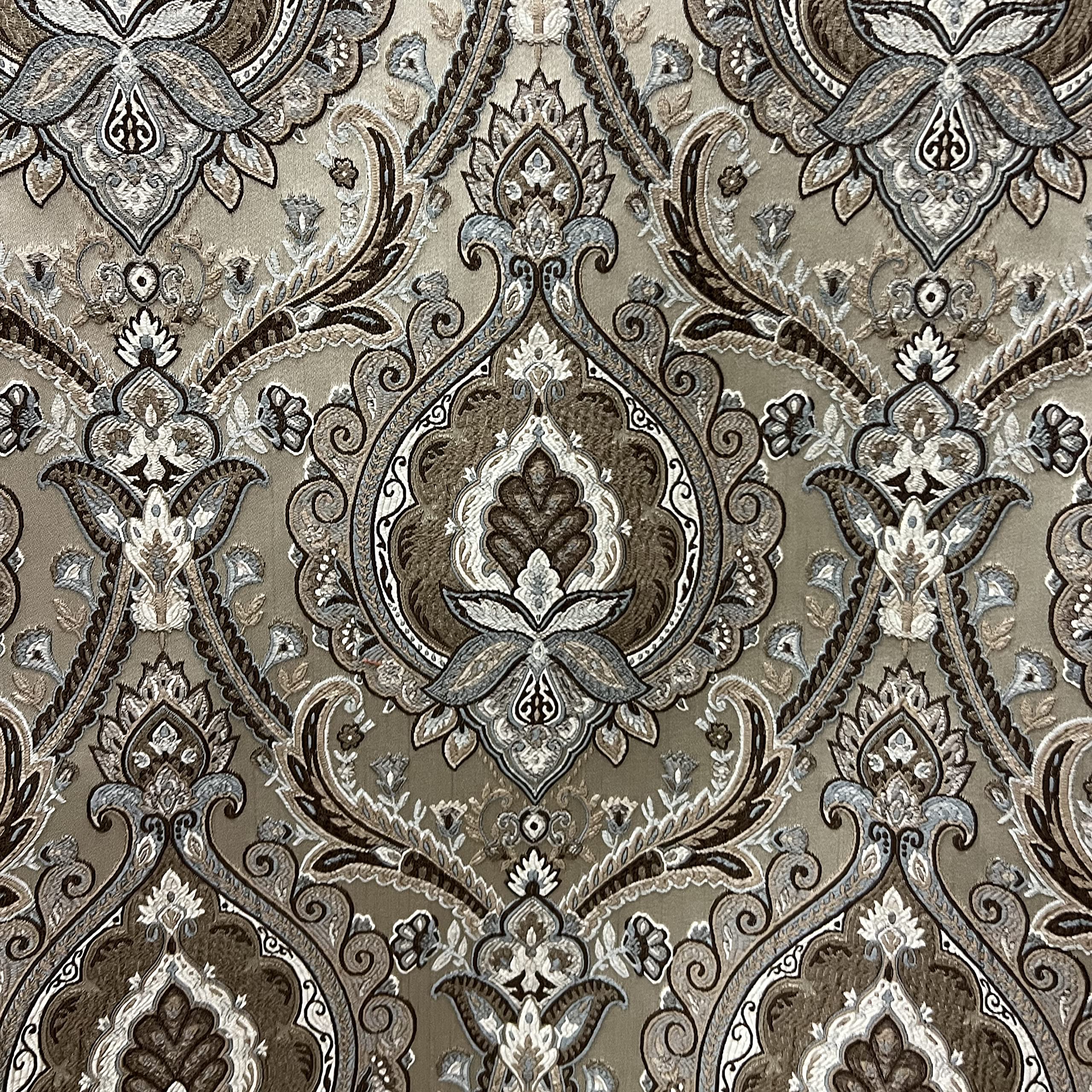 Decora Furnishings Luxurious Woven Jacquard Majestic Damask Fabric for Upholstery, Dining Chairs, Window Treatments, Crafts - Renaissance Rococo Victorian - 54" Width - by The Yard (Beige/Brown)