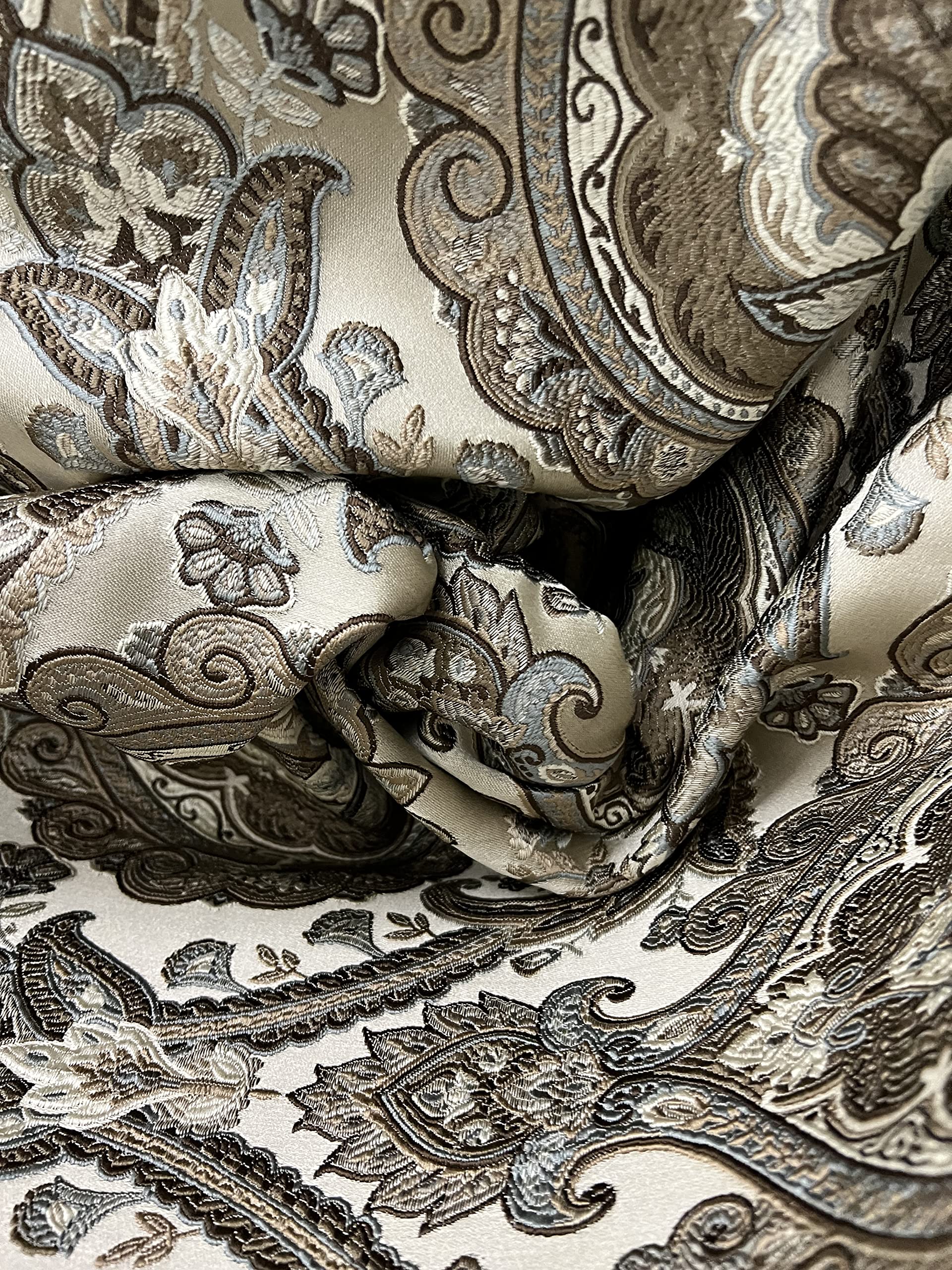 Decora Furnishings Luxurious Woven Jacquard Majestic Damask Fabric for Upholstery, Dining Chairs, Window Treatments, Crafts - Renaissance Rococo Victorian - 54" Width - by The Yard (Beige/Brown)