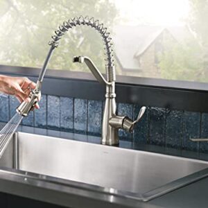 Moen Nolia Spot Resist Stainless One-Handle Pre-Rinse Spring Pulldown Kitchen Faucet, Single Hole Kitchen Sink Faucet with Soap Dispenser, 87886SRS