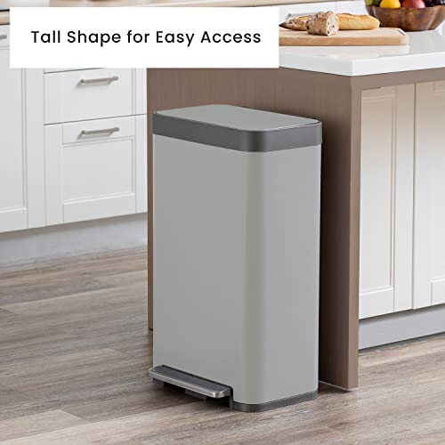 Home Zone Living 18.5 Gallon Large Capacity Kitchen Trash Can, Tall Stainless Steel Liner-Free Body, 70 Liter Capacity, Gray Ocean Fog, Virtuoso Series