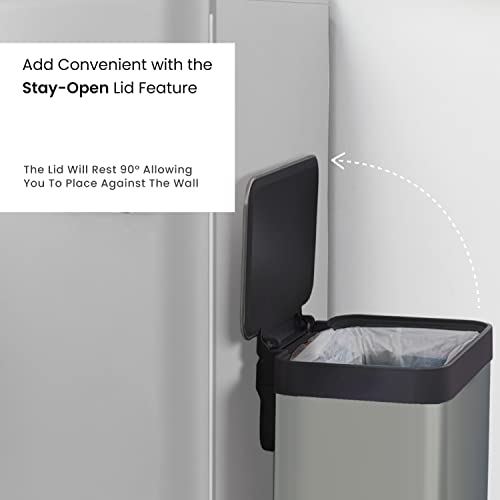 Home Zone Living 18.5 Gallon Large Capacity Kitchen Trash Can, Tall Stainless Steel Liner-Free Body, 70 Liter Capacity, Gray Ocean Fog, Virtuoso Series