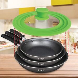 Universal Lid for Pots, Pans and Skillets - Tempered Glass with Heat Resistant Silicone Rim Fits 6", 7" and 8" Diameter Cookware, Lime Green, Replacement Lid for Frying Pan and Cast Iron Skillet