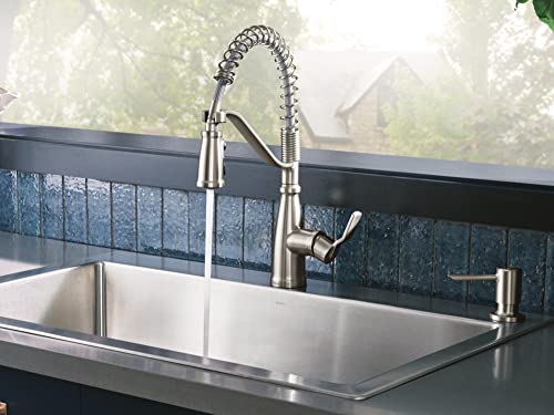 Moen Nolia Spot Resist Stainless One-Handle Pre-Rinse Spring Pulldown Kitchen Faucet, Single Hole Kitchen Sink Faucet with Soap Dispenser, 87886SRS