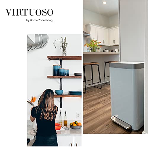 Home Zone Living 18.5 Gallon Large Capacity Kitchen Trash Can, Tall Stainless Steel Liner-Free Body, 70 Liter Capacity, Gray Ocean Fog, Virtuoso Series