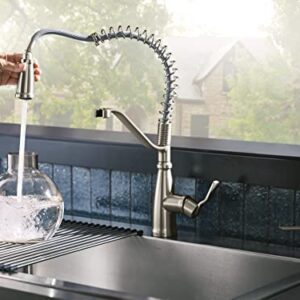 Moen Nolia Spot Resist Stainless One-Handle Pre-Rinse Spring Pulldown Kitchen Faucet, Single Hole Kitchen Sink Faucet with Soap Dispenser, 87886SRS