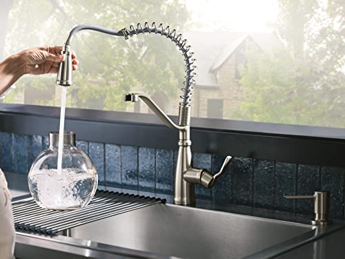 Moen Nolia Spot Resist Stainless One-Handle Pre-Rinse Spring Pulldown Kitchen Faucet, Single Hole Kitchen Sink Faucet with Soap Dispenser, 87886SRS