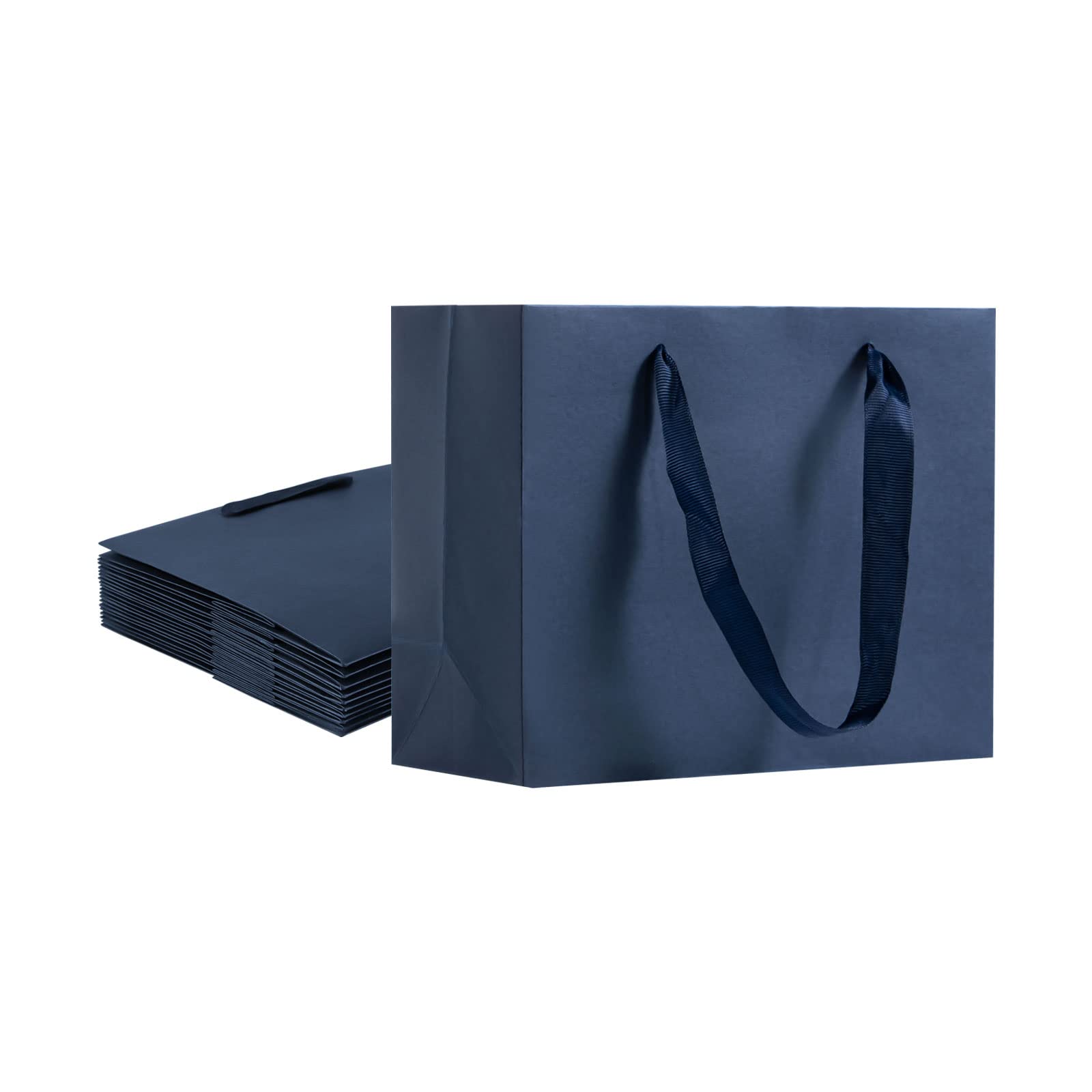 Umoonfine Navy Blue Gift Bags Bulk, 12 Pack Navy Blue Paper Gift Bags with Handles Navy Gift Bags Kraft Gift Bags 8.7x3.9x7.1 Inches Gift Wrap Bags for Wedding, Party,Shopping, Merchandise Business