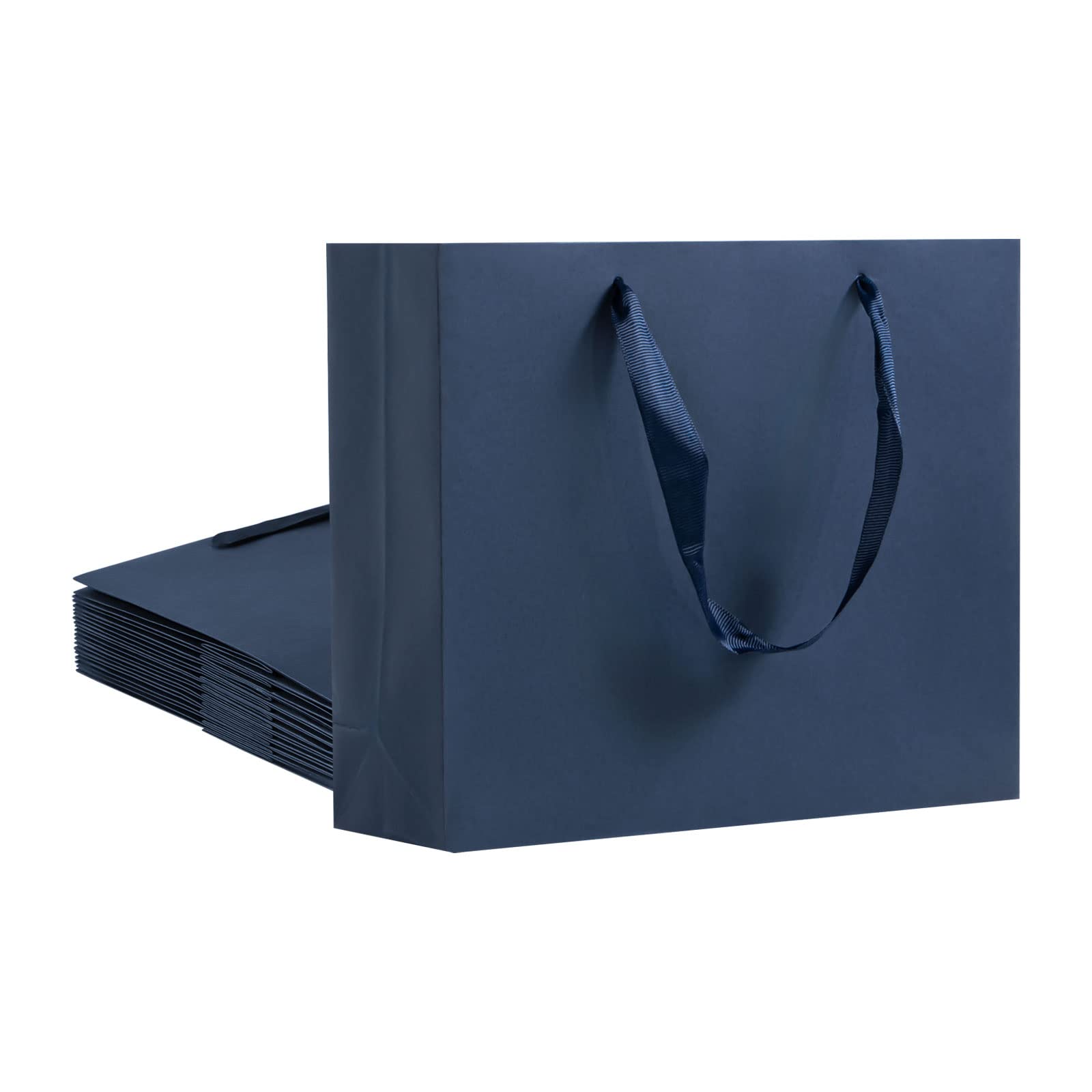 Umoonfine Navy Blue Gift Bags 12 Pack, 10.6x3.1x8.6 inches Navy Blue Shopping Bags Gift Wrap Bags Reusable Kraft Navy Blue Paper Bags with Handles Bulk for Shopping, Retail, Merchandise Business