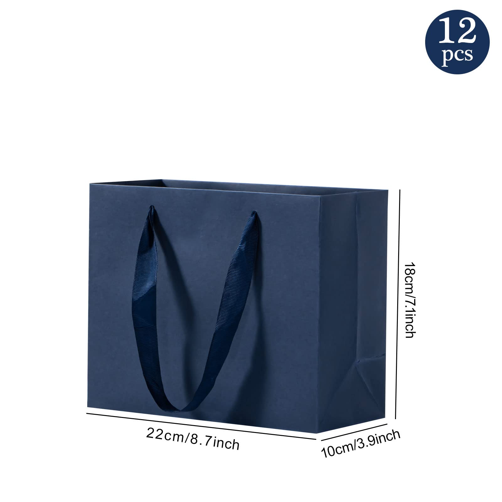 Umoonfine Navy Blue Gift Bags Bulk, 12 Pack Navy Blue Paper Gift Bags with Handles Navy Gift Bags Kraft Gift Bags 8.7x3.9x7.1 Inches Gift Wrap Bags for Wedding, Party,Shopping, Merchandise Business