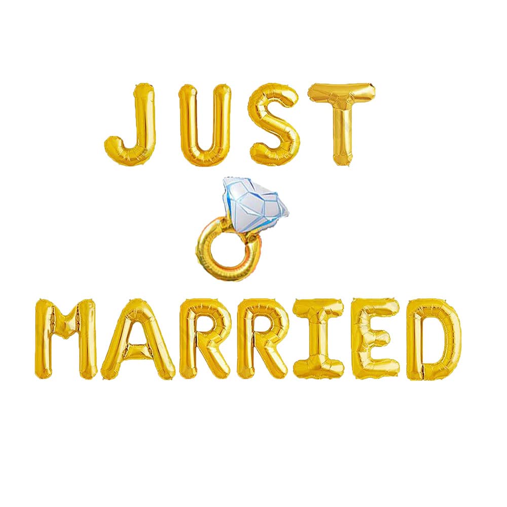 Just Married Balloons, Gold Mylar Balloons Decors For Wedding / Engagement / Bachelorette / Bridal Shower Party Sign Supplies