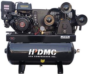 hpdmc 13hp gas powered air compressor, 3-cylinder, 30 gallon horizontal tank, piston pump air compressed system (125 psi @ 44 cfm)