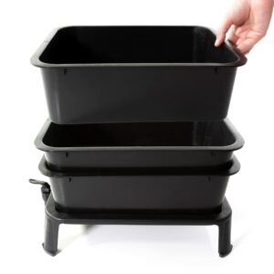 LEOPERIS - 4 Tray Worm Compost Bin - Worm Composting Basic Kit - Composter Farm Factory for Recycling Food Waste - Indoor or Outdoor Use - with Compost Turning Fork