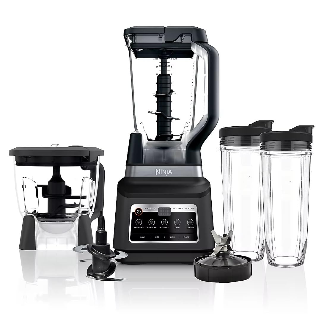 Ninja BN805A Pro Plus Kitchen System, 1400W, 5-in-1: Smoothies, Chop, Dough, Auto IQ, 72oz Blender Pitcher, 64oz Processor Bowl, 2x32oz Cups, Black