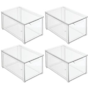 mDesign Plastic Stackable Drawer Organizer Storage Bin w/Pull Out Drawer - Holder for Crafts, Sewing, Hobby, Art Supplies in Home, Classroom, Office, or Studio - Lumiere Collection, 4 Pack - Clear