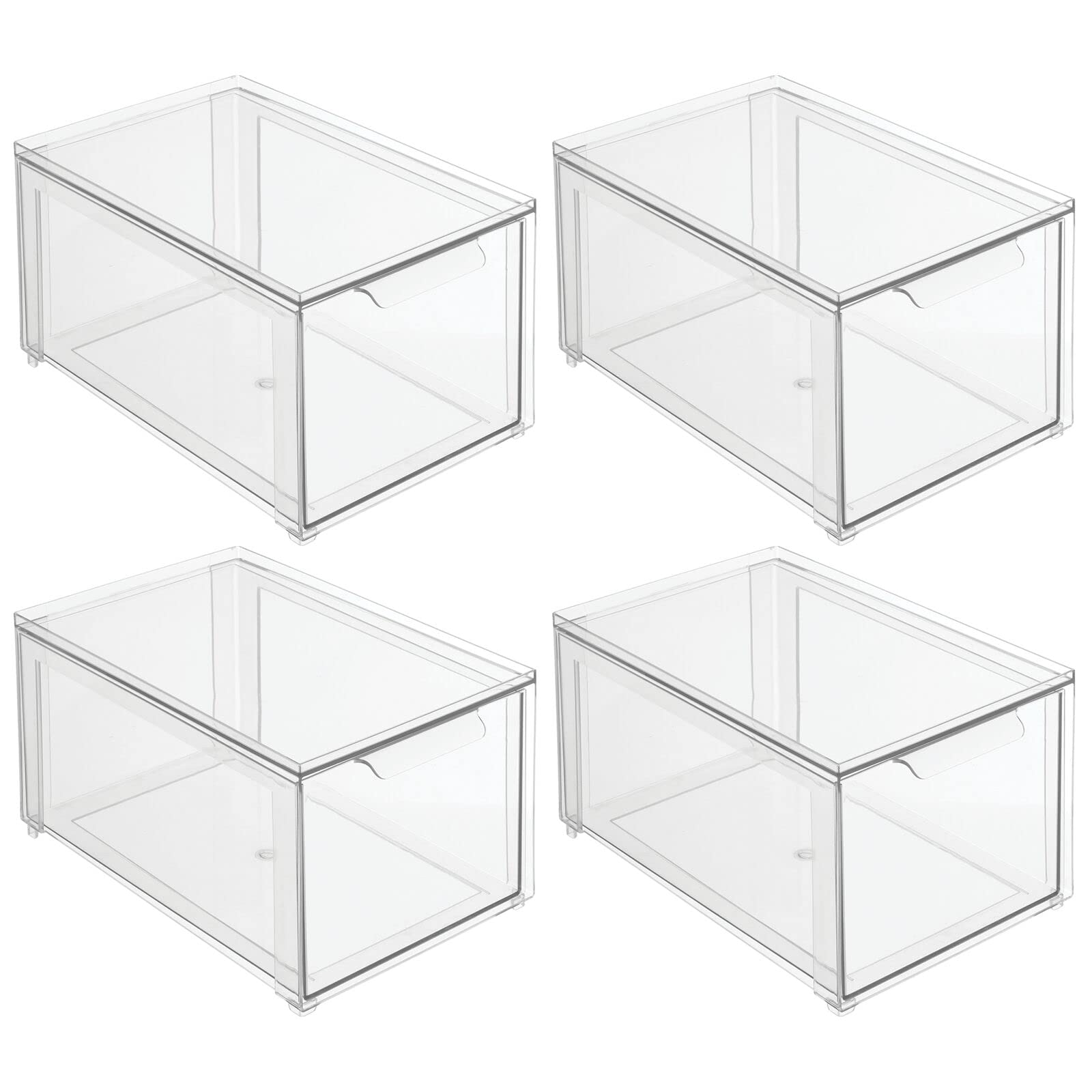 mDesign Plastic Stackable Drawer Organizer Storage Bin w/Pull Out Drawer - Holder for Crafts, Sewing, Hobby, Art Supplies in Home, Classroom, Office, or Studio - Lumiere Collection, 4 Pack - Clear