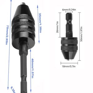 RZJZGZ 3 Pcs Keyless Drill Chuck Bit 1/4 Inch Hex Shank Keyless Drill Chuck Conversion Tool,0.3-6.5 mm&0.3-3.6 mm&0.8-8mm Quick Screwdriver Drill Adapter for Micro Drill Bit