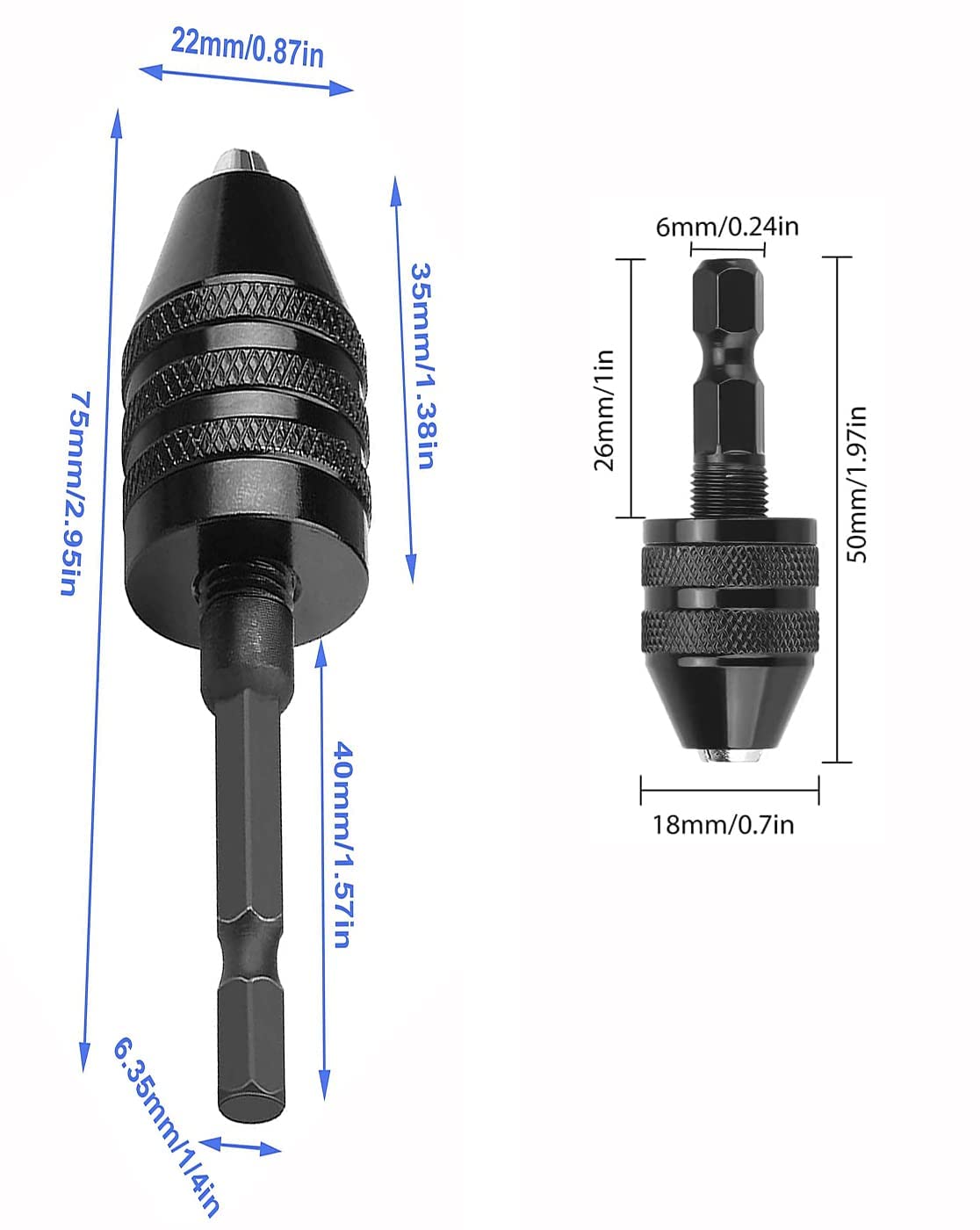 RZJZGZ 3 Pcs Keyless Drill Chuck Bit 1/4 Inch Hex Shank Keyless Drill Chuck Conversion Tool,0.3-6.5 mm&0.3-3.6 mm&0.8-8mm Quick Screwdriver Drill Adapter for Micro Drill Bit